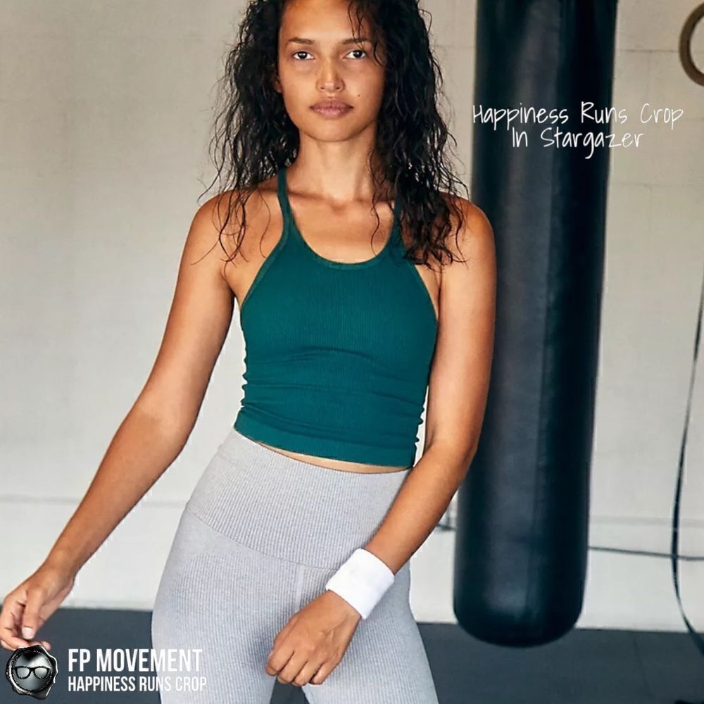 FP MOVEMENT HAPPINESS RUNS CROP TANK IN STARGAZER TEAL XS / SMALL RIBBED BRA TOP - Picture 3 of 8